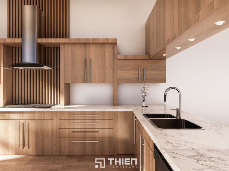 Tủ bếp nên chọn vật liệu gì? Ưu - nhược điểm của gỗ tự nhiên