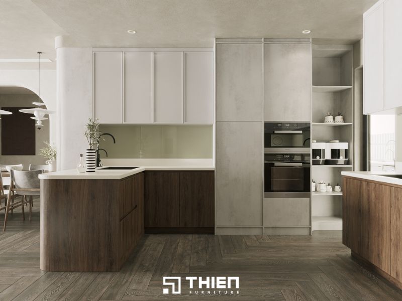 Mẫu tủ bếp hiện đại phù hợp cho những ai ưa thích sự tối giản