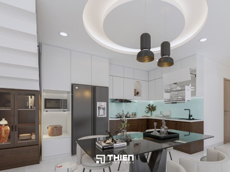 Mẫu tủ bếp chung cư đẹp với phối màu hài hòa