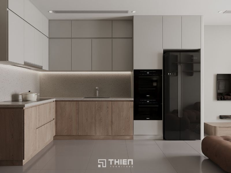 Mẫu tủ bếp đẹp hình chữ L nhỏ gọn