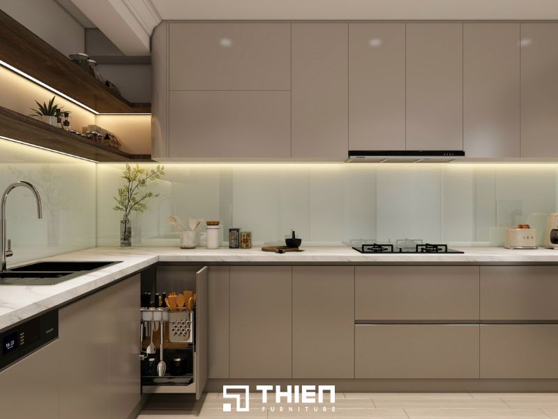 Mẫu tủ bếp đẹp hình chữ L
