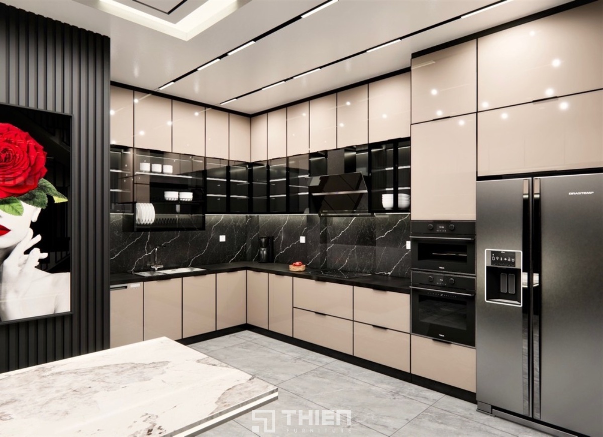 Tủ bếp nhôm kính dễ vệ sinh
