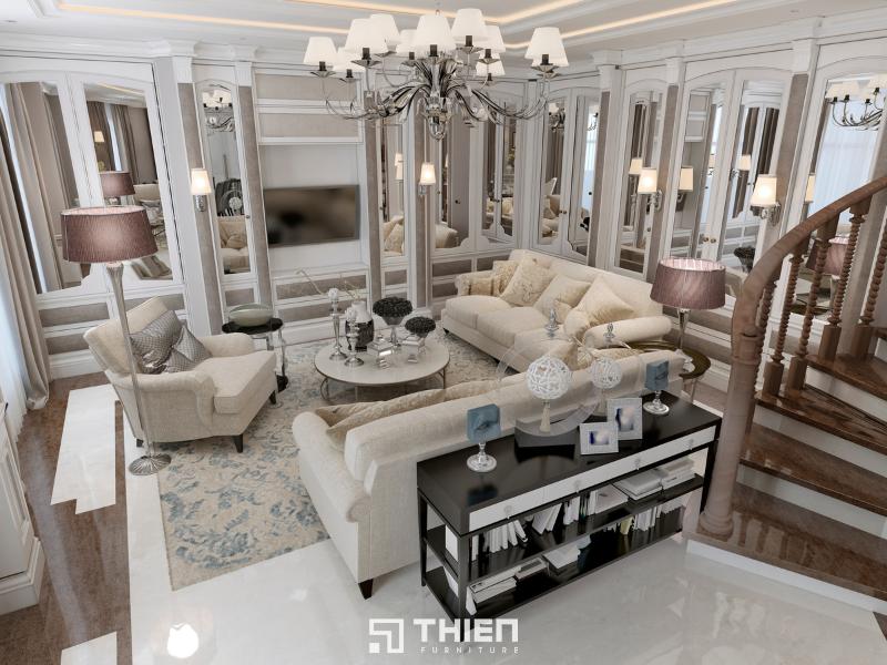 Phòng cách kiểu cổ điển tông màu trắng