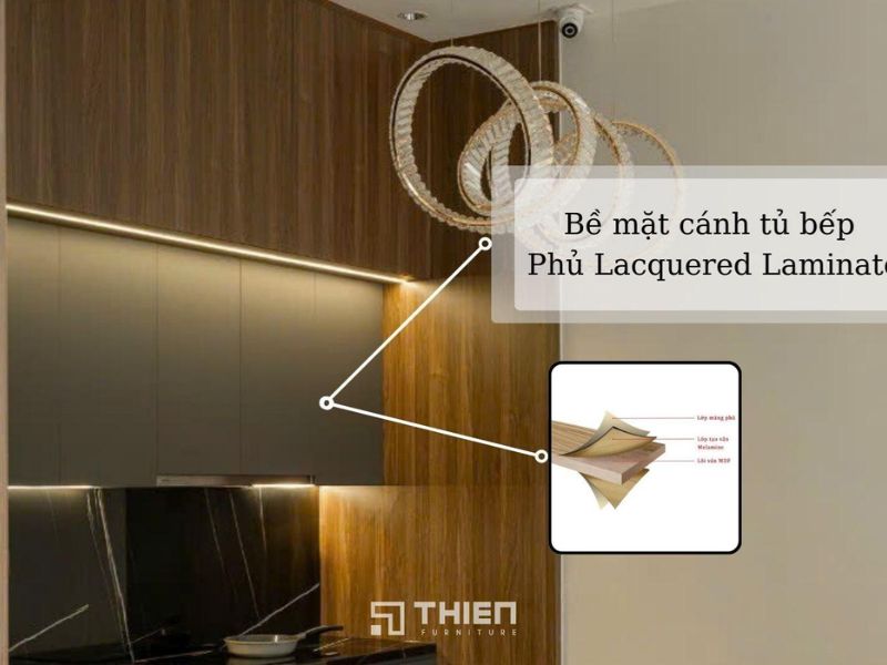 Bề mặt cánh tủ phủ Laminate Lacquered nhám mờ
