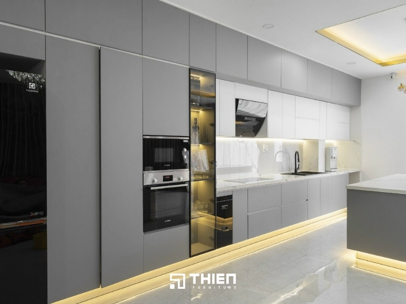 Mẫu tủ bếp chung cư chữ I tiện lợi, tiết kiệm diện tích