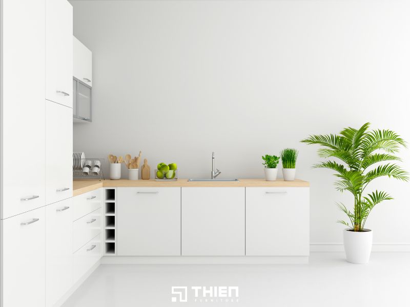 Mẫu tủ bếp chữ I tone trắng thanh lịch