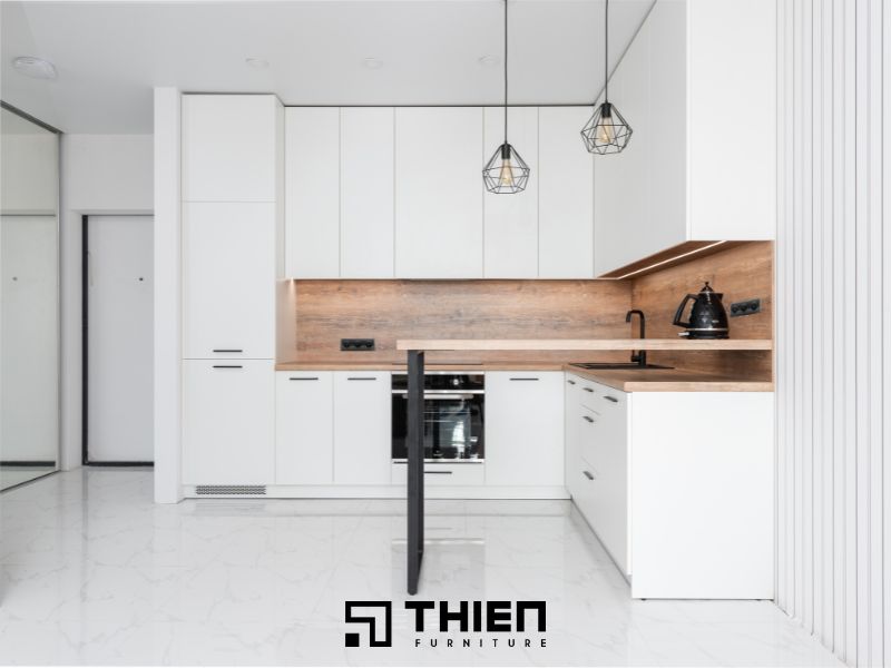 Mẫu tủ bếp gỗ MDF phủ melamine chữ L
