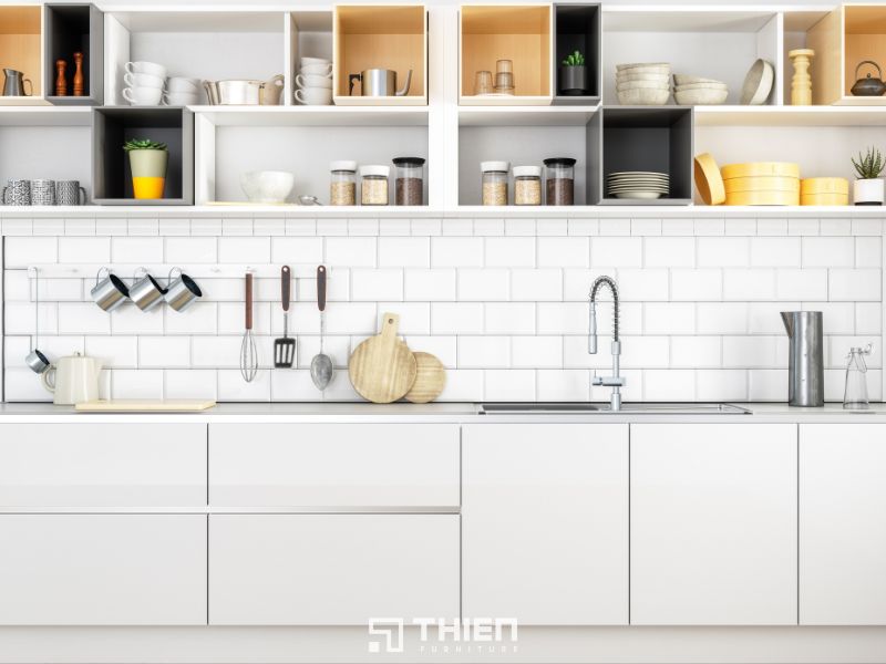Mẫu tủ bếp mở giúp mở rộng không gian