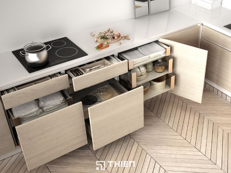 Tận dụng ngăn kéo thông minh trong thiết kế tủ bếp