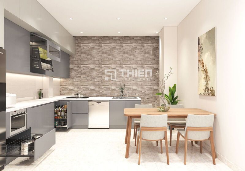 Tủ Bếp Chữ L Hiện Đại 5.2m Màu Xám Tối Giản TBT036